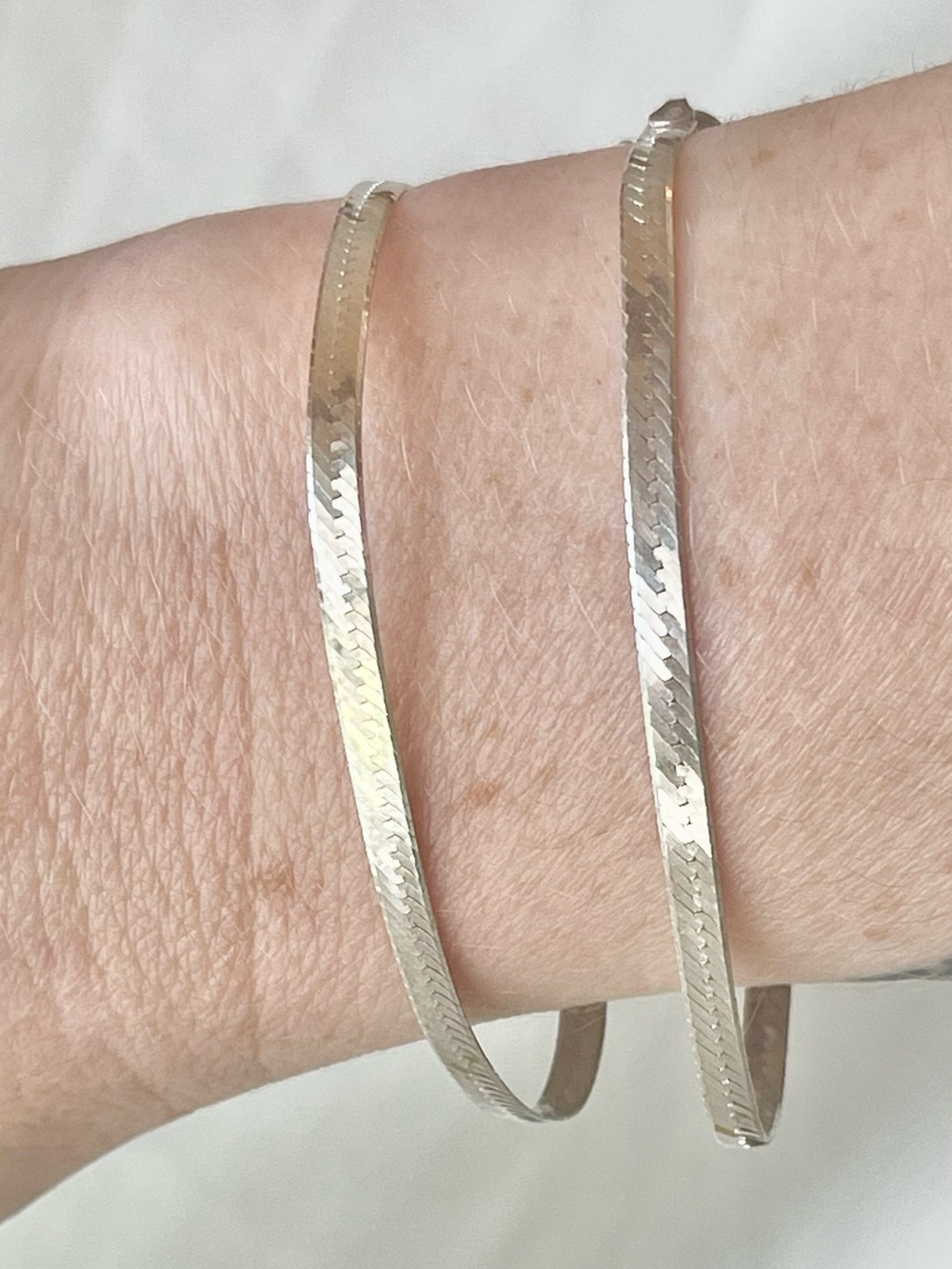 Vintage Sterling Silver Herringbone Flat Chain Italian Bracelets Set of 2